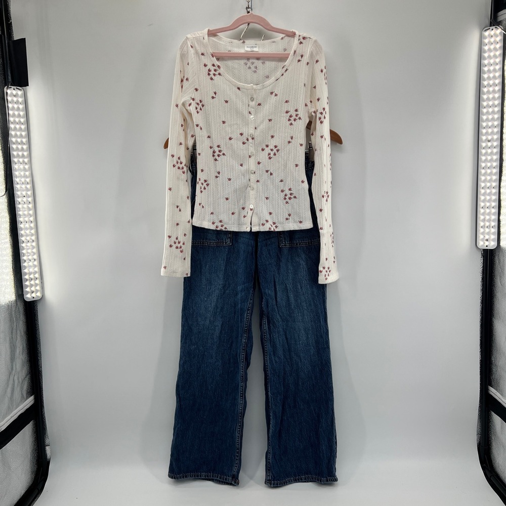 Abercrombie Kids Jeans 11/12 13/14 Top Outfit Wide Leg Denim Baggy Skater
